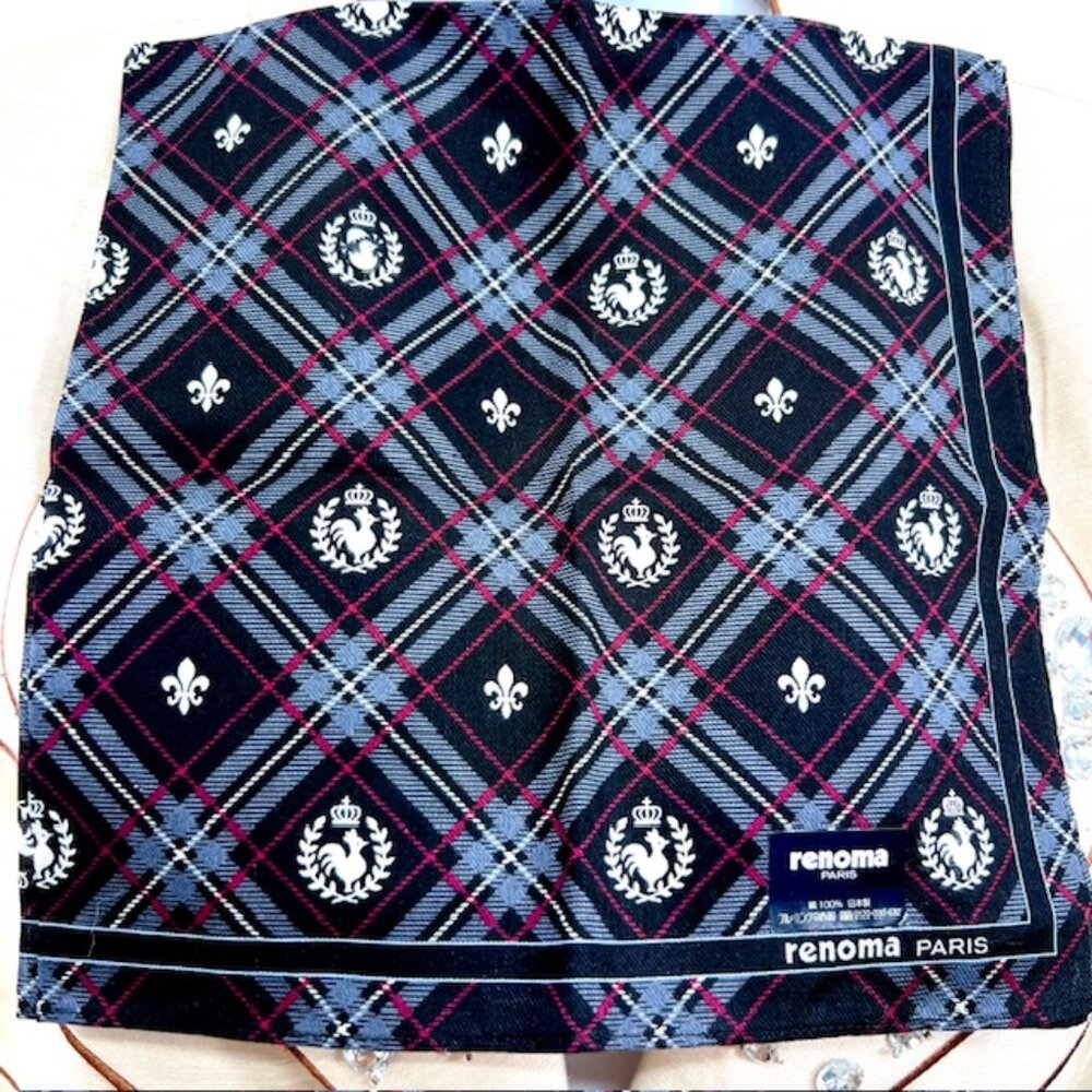 New Renoma Paris for  Men Handkerchief  costton/silk, 18" black gray Red Logo(40